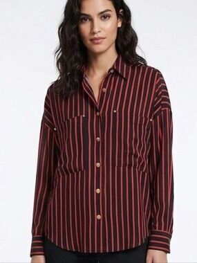 Kooples Black and Burgundy Striped Shirt Jacket